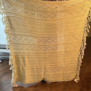 Handmade Crocheted Afghan Blanket - Cream 63 x 61 Inches
